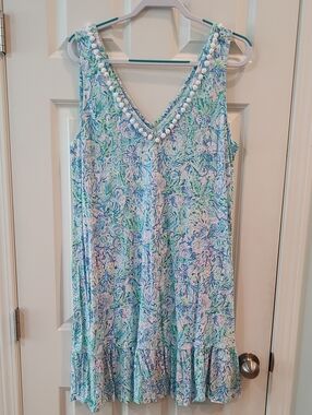 Lilly Pulitzer Floral Pom Pom Sundress in Seafoam, Blue & Pink
